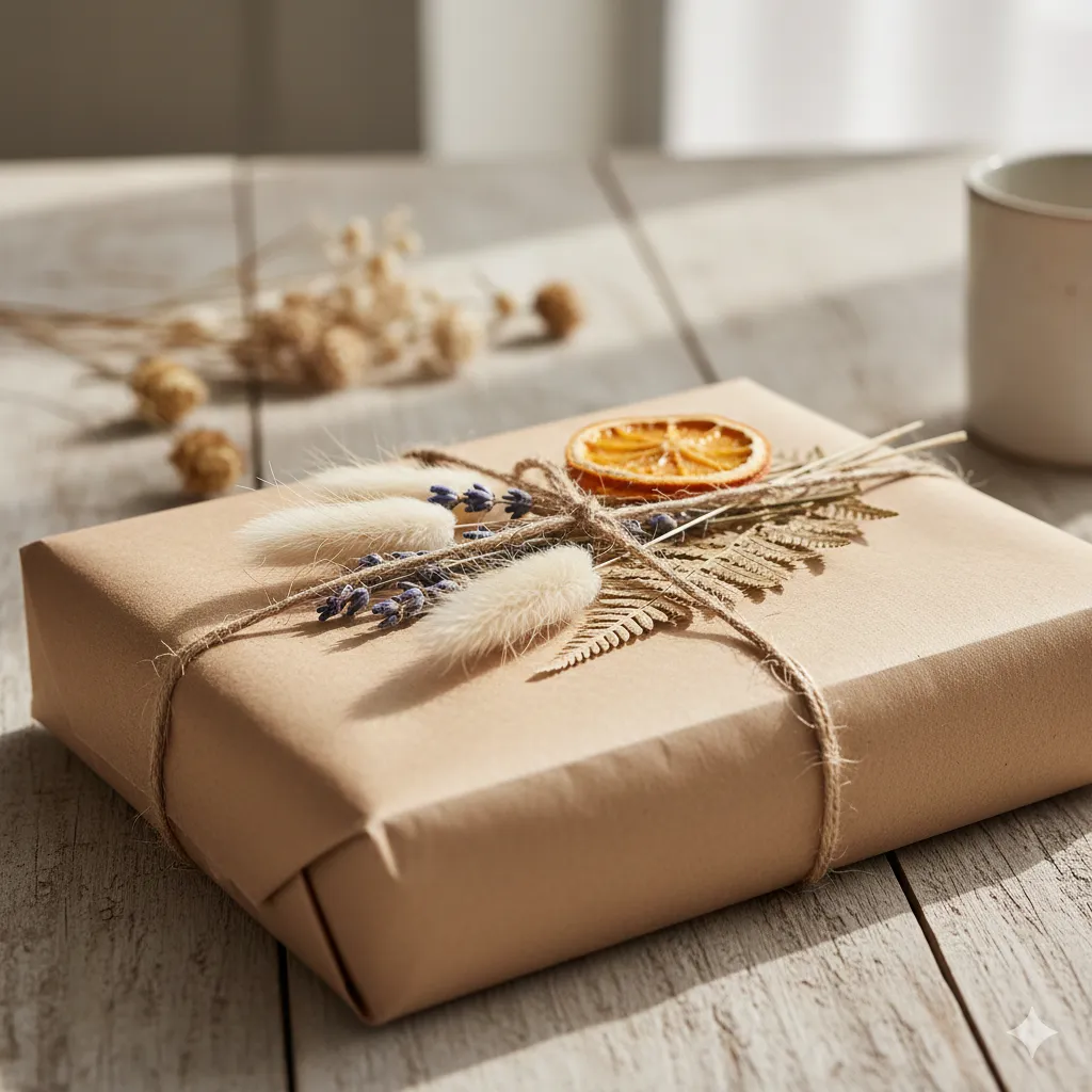 natuurlijke verpakking met gedroogde bloemen